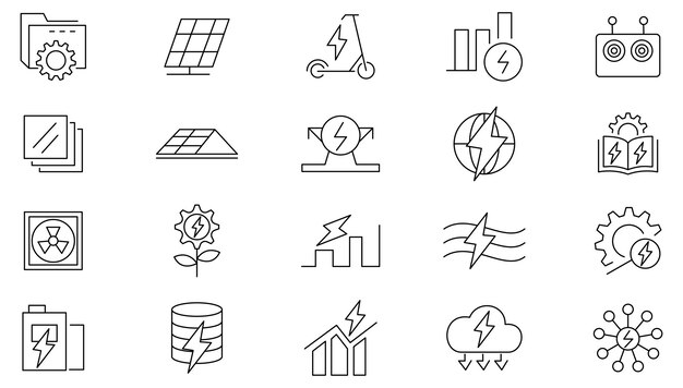 Conjunto de iconos de línea de acuerdo de compra de energía paquete de iconas de línea delgada de la interfaz de usuario