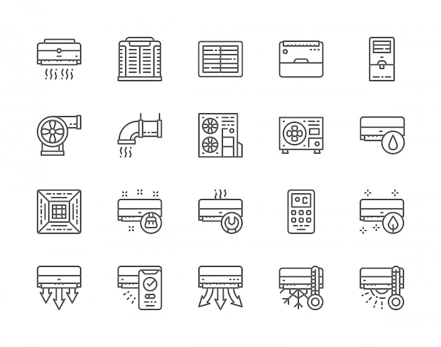 Vector conjunto de iconos de línea de aire acondicionado.