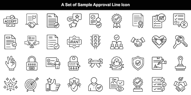Conjunto de iconos de la línea de aprobación