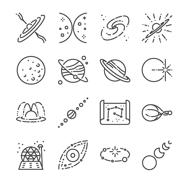 Conjunto de iconos de línea de astronomía.