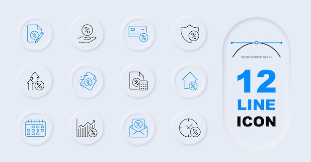 Conjunto de iconos de línea bancaria Monedas criptomoneda billetera blockchain curso de finanzas comercio estilo Neomorfismo icono de línea vectorial para negocios