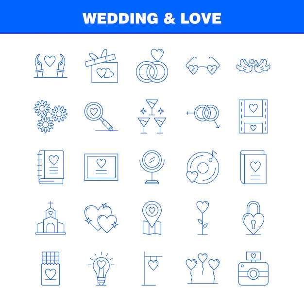 Conjunto de iconos de línea de boda y amor para infografías, kit móvil UX / UI