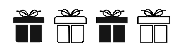 Conjunto de iconos de la línea de la caja de regalos Silueta de las cajas de regalos con colección de cintas Ilustración vectorial