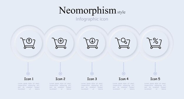 Conjunto de iconos de línea de carrito de comestibles Cruz más carga descarga asterisco menos compra pago de entrega de comida en dólares por Internet Estilo de Neomorfismo Icono de línea vectorial para negocios