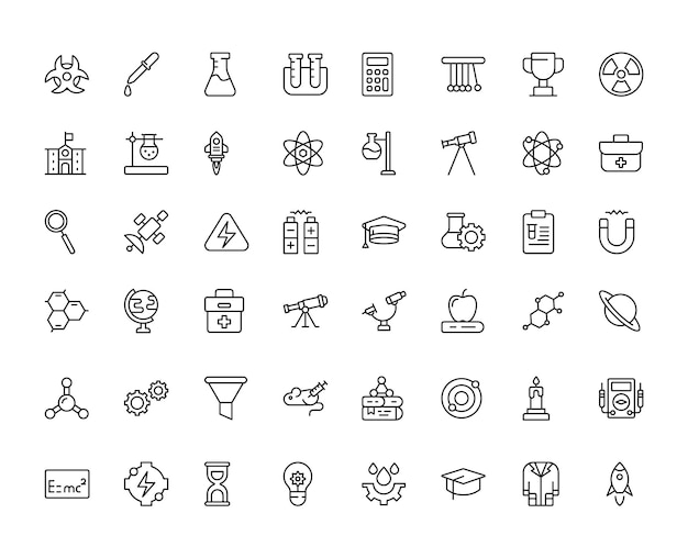 Conjunto de iconos de línea científica con trazo editable