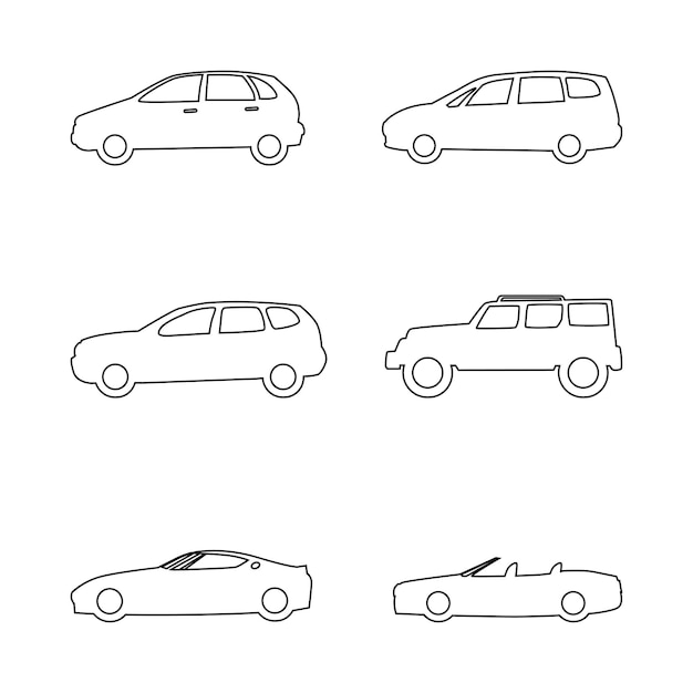 Conjunto de iconos de línea de coches