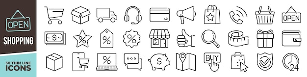 Conjunto de iconos de línea comercial