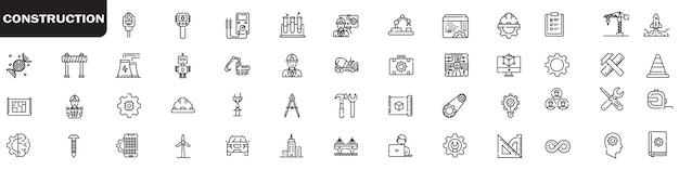 Conjunto de iconos de línea de construcción Conjunto De iconos de web de esquema conjunto de herramientas de reparación de casas de construcción