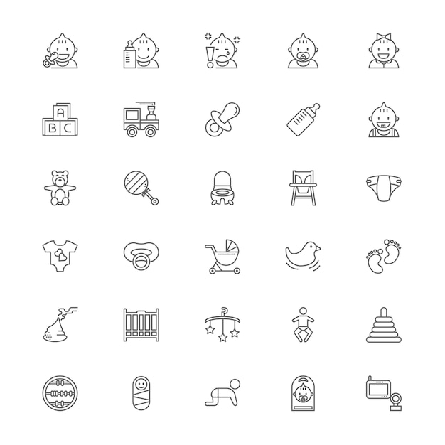 conjunto de iconos de línea de cosas de bebé