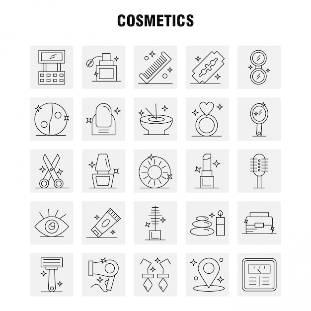 Conjunto de iconos de línea de cosméticos para infografías, kit móvil UX / UI