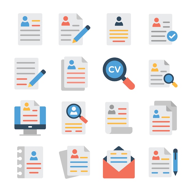 Vector conjunto de iconos de línea curriculum vitae