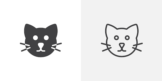 Conjunto de iconos de línea delgada de cara de gato