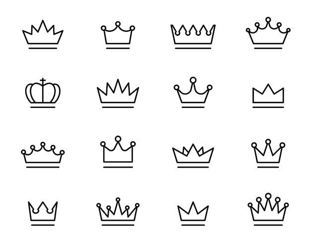 Conjunto de iconos de línea delgada de corona Colección de corona de silueta