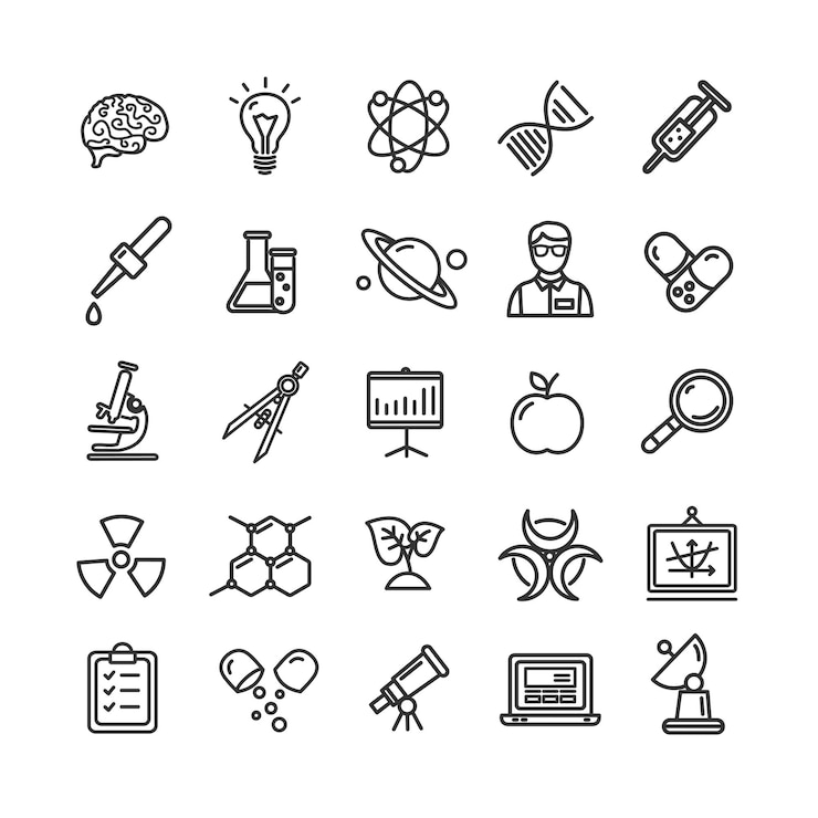 Vector conjunto de iconos de línea delgada de investigación científica vector