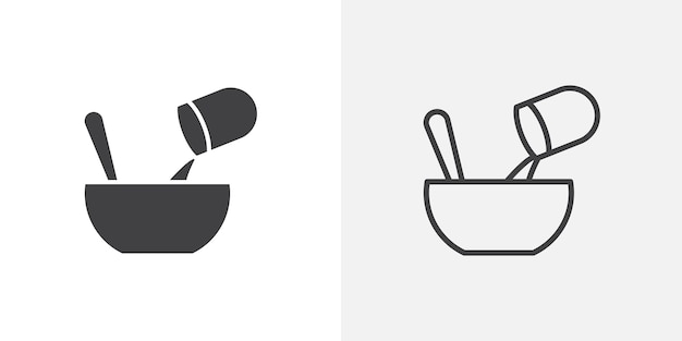 Conjunto de iconos de línea delgada para mezclar ingredientes