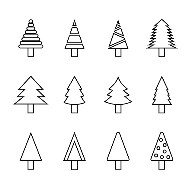 Conjunto de iconos de línea delgada moderna de árbol de Navidad