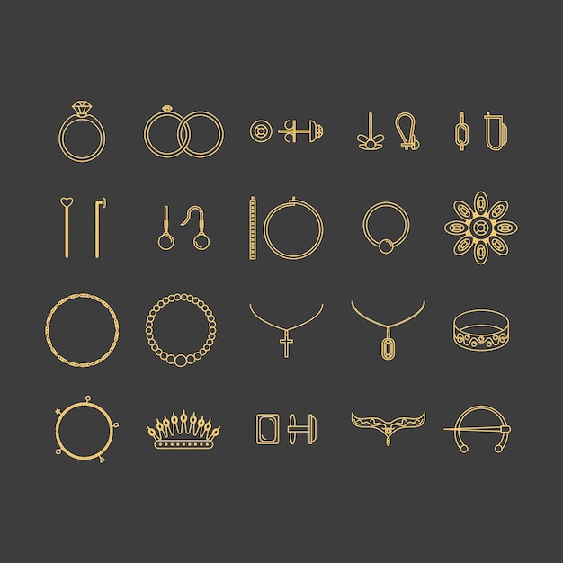 Conjunto de iconos de línea delgada de oro de joyería Vector