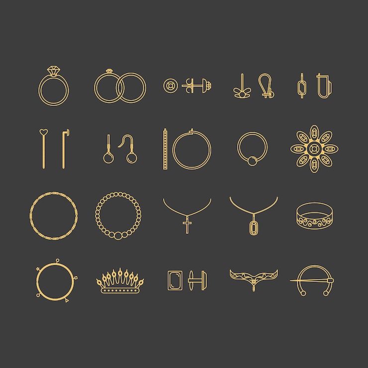 Vector conjunto de iconos de línea delgada de oro de joyería vector