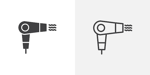 El conjunto de iconos de la línea delgada del secador de cabello