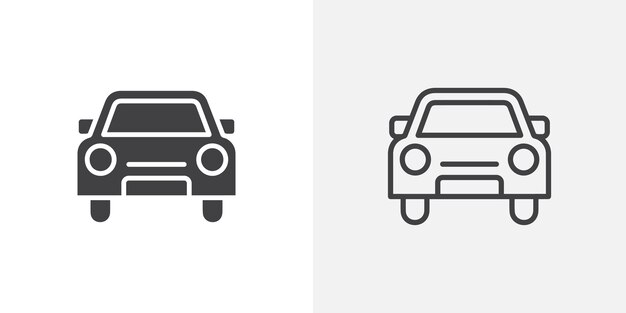 Conjunto de iconos de línea delgada de la vista delantera del automóvil