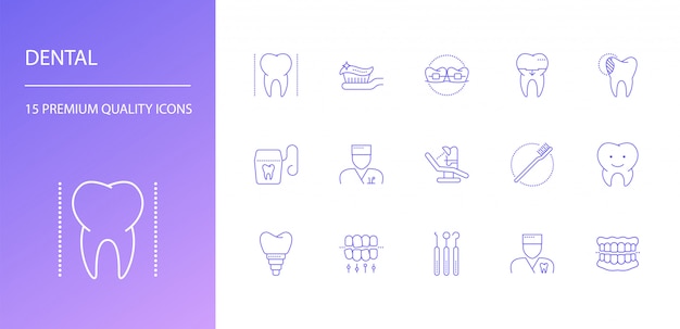 Vector conjunto de iconos de línea dental