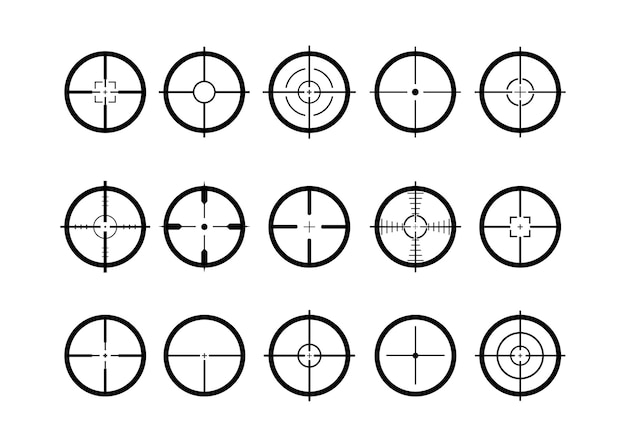 Conjunto de iconos de línea de destino símbolo de francotirador apuntando y apuntando Ilustración de escopeta de destino militar