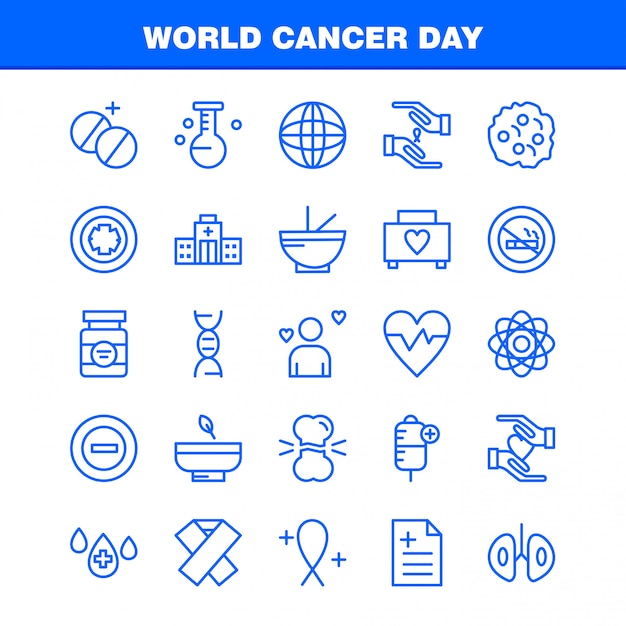 Conjunto de iconos de línea del día mundial del cáncer