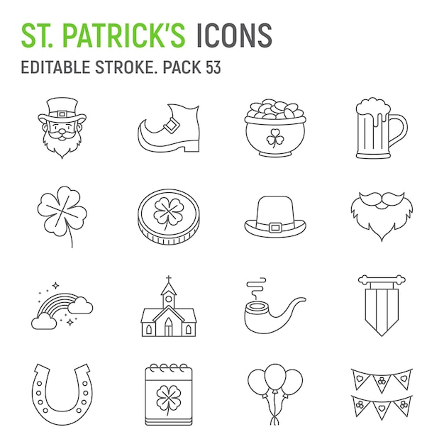 El conjunto de iconos de la línea del día de San Patricio