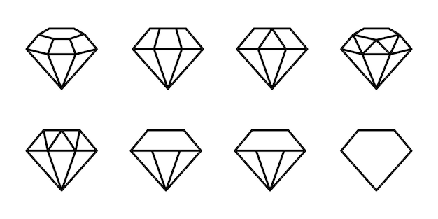 Conjunto de íconos de línea de diamantes estilo Colección de diamantes de piedras preciosas piedras de cristal Ícono de diamantes