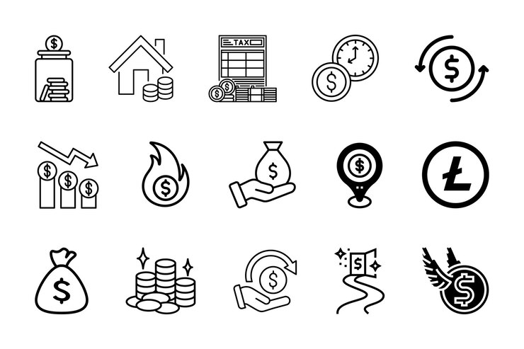 conjunto de iconos de línea de dinero vectorial