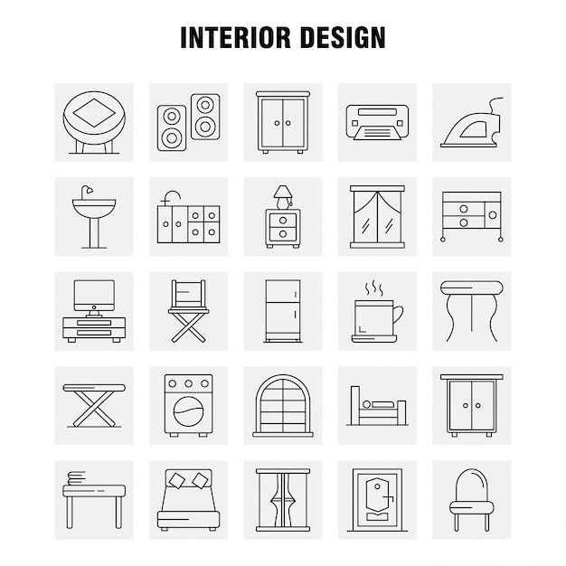 Conjunto de iconos de línea de diseño de interiores