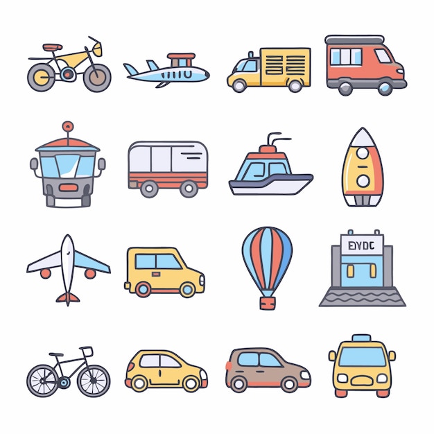 conjunto de iconos de línea doodle de transporte