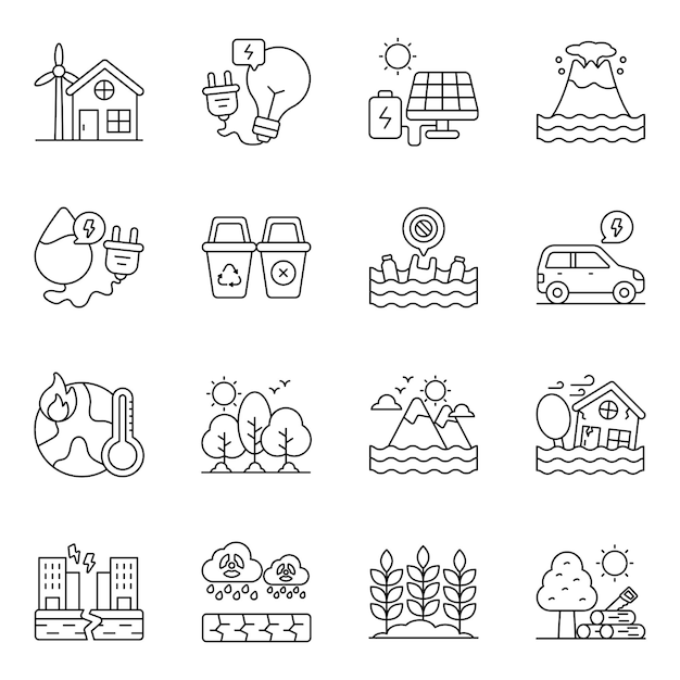 Conjunto de iconos de línea de ecología