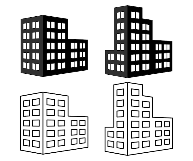 Conjunto de iconos de línea de edificios Concepto de arquitectura Se puede utilizar para temas como bienes raíces de la ciudad de oficinas Ilustración vectorial
