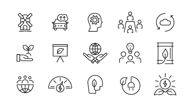 Conjunto de iconos de línea de eficiencia energética ECO UI