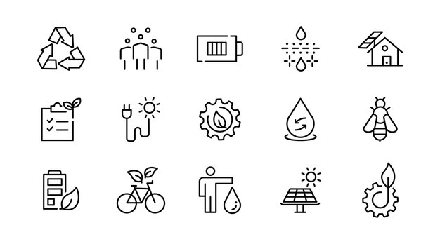 Conjunto de iconos de línea de eficiencia energética ECO UI