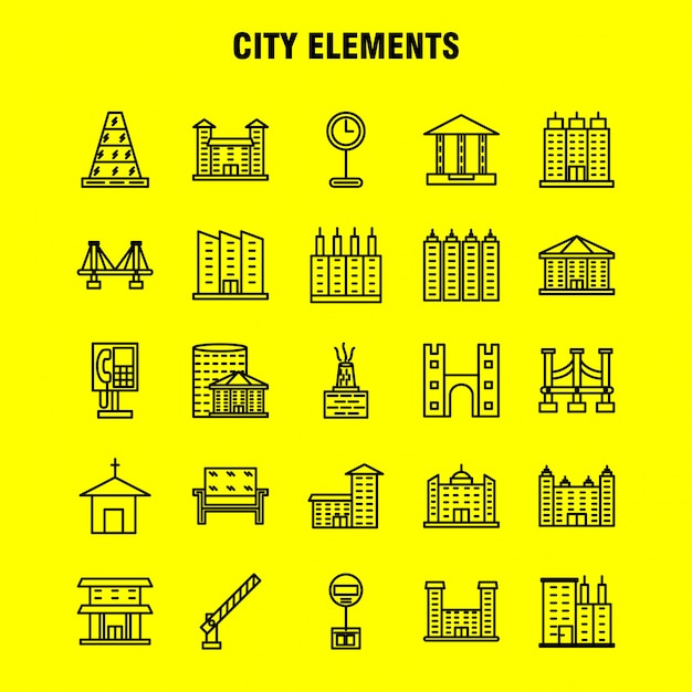 Vector conjunto de iconos de línea de elementos de ciudad