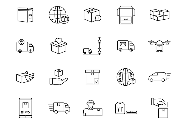 conjunto de iconos línea de entrega estilo de iconos simple