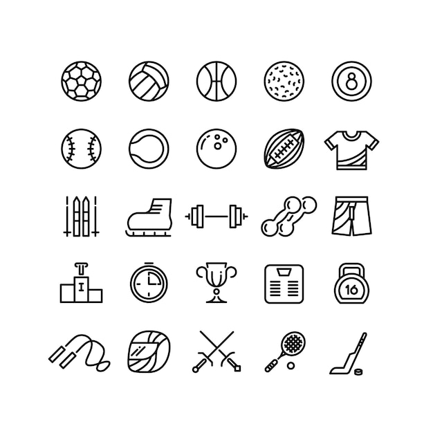 Conjunto de iconos de línea de equipos de ropa deportiva