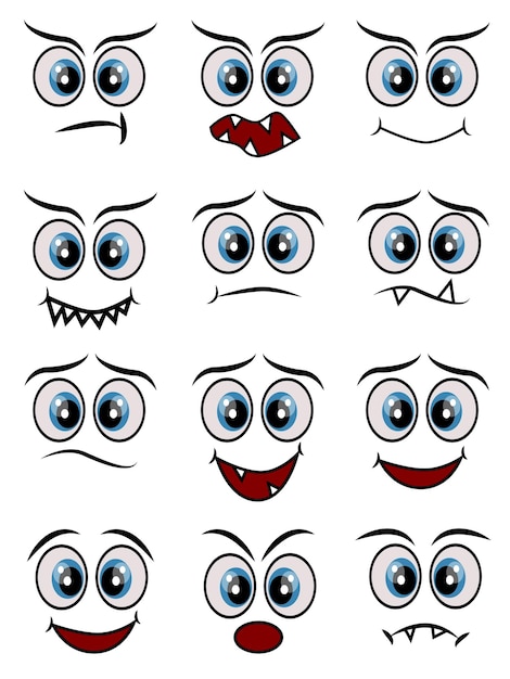 Vector conjunto de iconos de línea de expresión de caras de dibujos animados conjunto de iconos de línea de ilustración de emoticonos o emoji