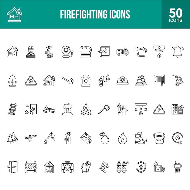 Conjunto de iconos de la línea de extinción de incendios