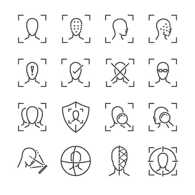 Conjunto de iconos de la línea Face ID.