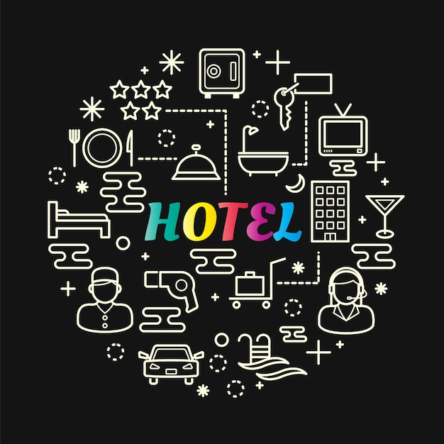 conjunto de iconos de línea fina mínima de hotel