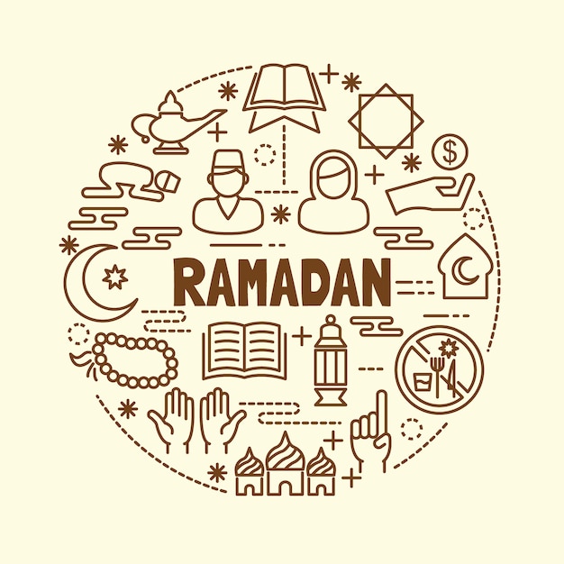 Vector conjunto de iconos de línea fina mínima ramadan