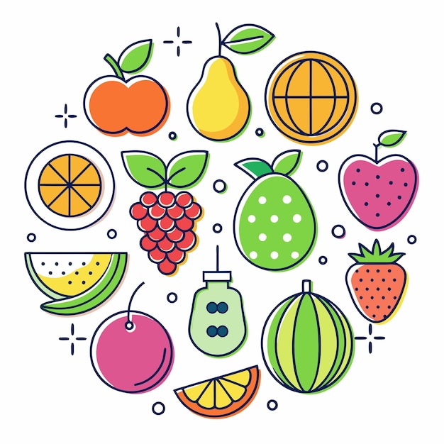 Un conjunto de iconos de la línea de frutas