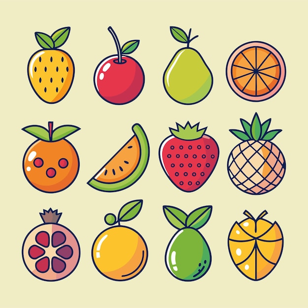 Un conjunto de iconos de la línea de frutas