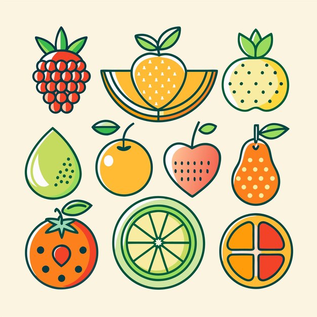 Un conjunto de iconos de la línea de frutas
