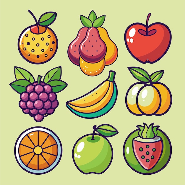 Un conjunto de iconos de la línea de frutas