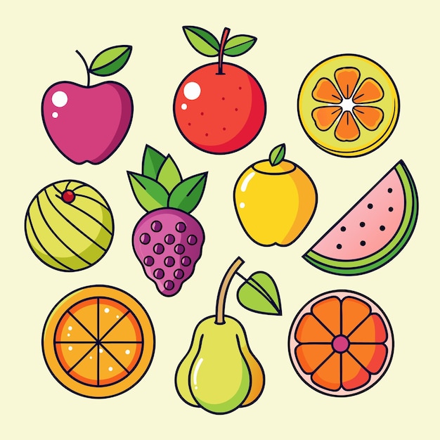 Un conjunto de iconos de la línea de frutas