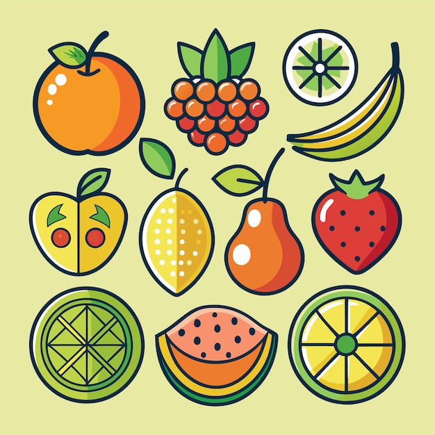 Un conjunto de iconos de la línea de frutas